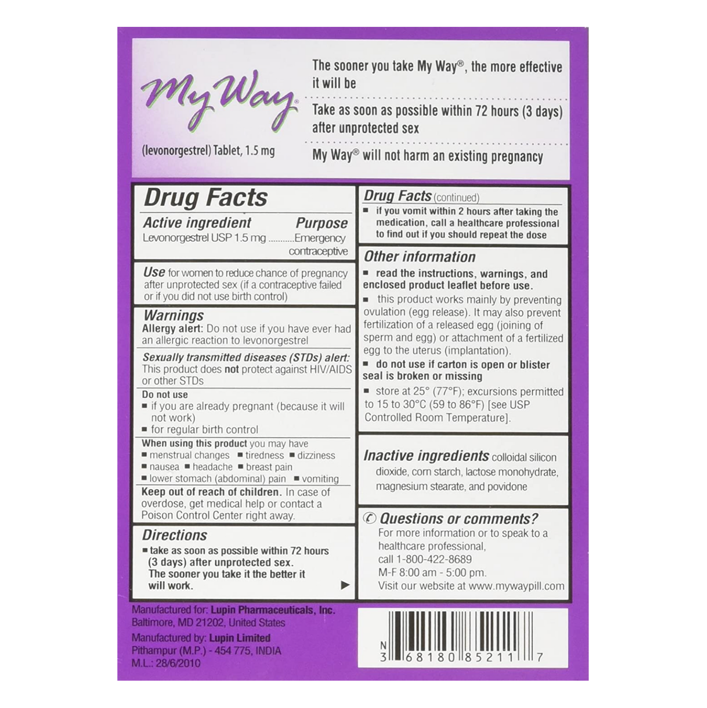 My Way Emergency Contraceptive Pill (Buy 1, Get 50% Off the 2nd Item)