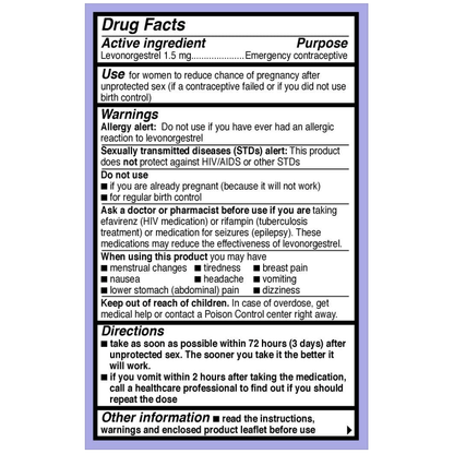 Plan B One Step Emergency Contraceptive, 1.5 Mg - Morning After Pill Manila Philippines (#1 U.S.A. Brand)